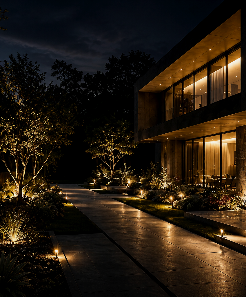 Projeto exterior com iluminação arquitetónica